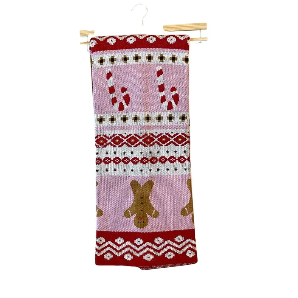 Caro Home Holiday Knitted Throw 50x60 Gingerbread Candy Cane Fair Aisle Pinkmas